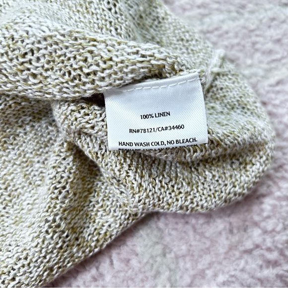 Eileen Fisher Tan and White Open Knit Tunic Top 100% Linen Size Small Neutral - Picture 4 of 11